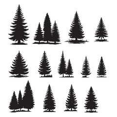 Obraz premium set of pine trees silhouettes on white 