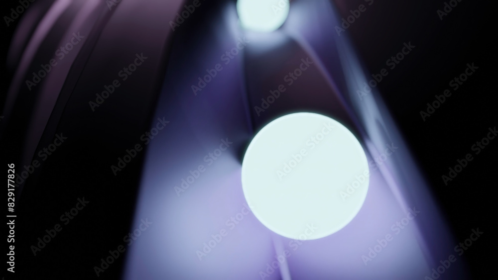 Poster glowing 3d balls moving on surface. design. neon balls roll along 3d track. glowing balls roll along