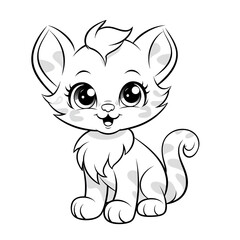 Vector drawing of a cartoon cute kitten with a glitch effect on a grey background