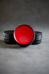Red Oil-Based Pomade Container Mock-up with Gray Background