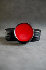 Red Oil-Based Pomade Container Mock-up with Gray Background