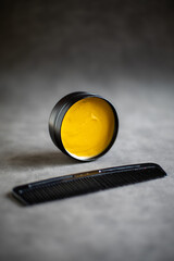 Yellow Clay Pomade Container Mock-up with Gray Background