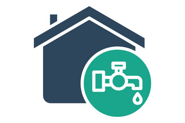 Water supply icon. house with water tap. icon related to utilities. solid icon style. utilities elements vector illustration