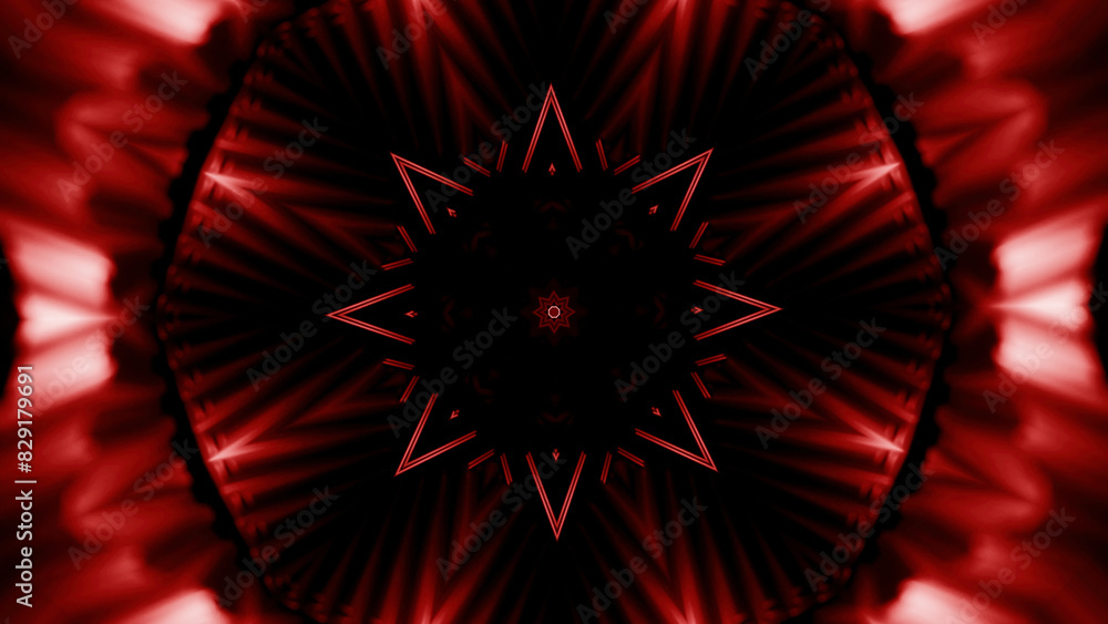 Aufkleber abstract red lights kaleidoscopic animation. design. spreading circular patter with a star.