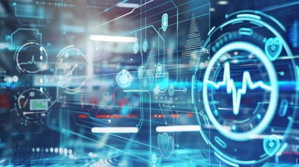 Obraz premium Celebrating World Health Day with smart healthcare and advanced technology. Futuristic medical scene with tech-inspired graphics, highlighting cutting-edge medical innovations and data networks