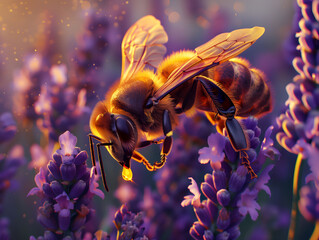 bee on flower,  honey bee on the center flower petal
