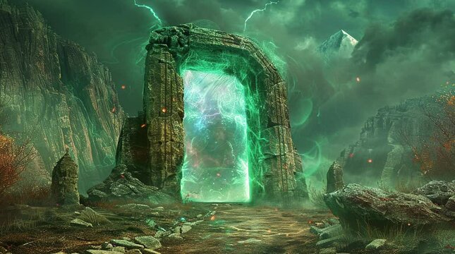 Enigmatic glowing gate leading to another dimension hidden within the forest, mysterious portal
Seamless looping 4k time-lapse virtual video animation background. Generated AI