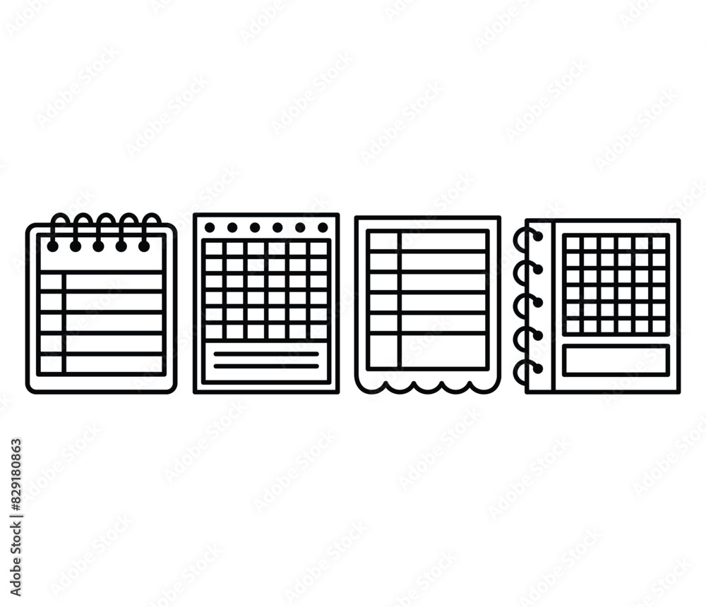 Poster notepad notebook icons vector design simple line black white symbol illustration collections templat