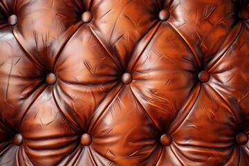 Brown leather sofa with quilted upholstery and button detailing Elegant interior decor with vintage charm