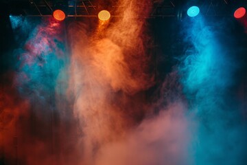 Colored spotlights and smoke in a stage setting