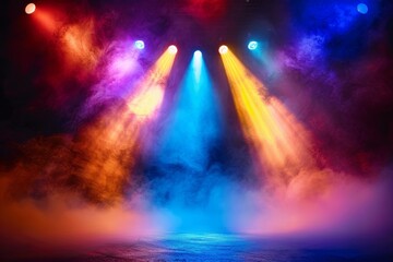 Colored spotlights smoke concert and theatre ambiance