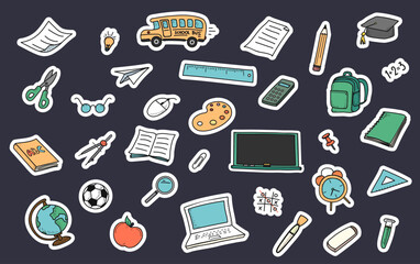 Back to School Sticker hand drawn doodle Icons