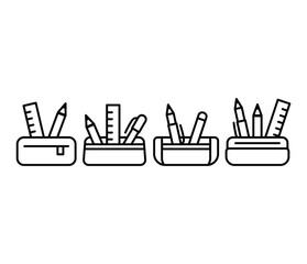pencil case icons symbol vector design simple line black white illustration collections template sets isolated