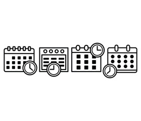 schedule calendar time clock icons vector design symbol black white flat illustration collections template sets