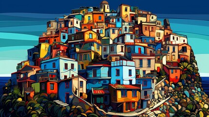 Vibrant hilly landscapes brought to life in chibi style with vivid colors and stylized digital painting.
