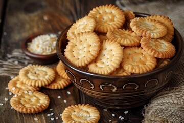 Crackers in bowl on table salty and dry