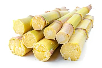 Cut sugarcane pieces on white background from sugarcane agriculture
