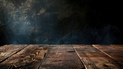Wood table with abstract dark background featuring wooden pattern plates ideal for decorating tablecloth website or design concepts