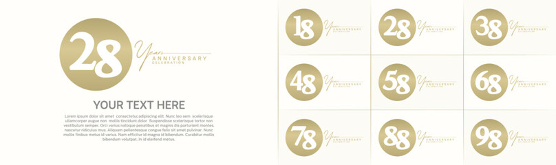 anniversary logotype set vector, golden color circle for special day celebration