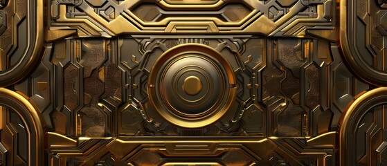 high-tech futuristic wallpaper in dark colors and details in gold
