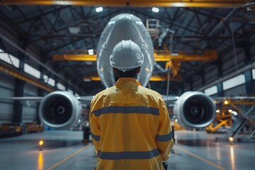 Fototapeta premium Professional Aircraft Technician Ensuring Engine Safety