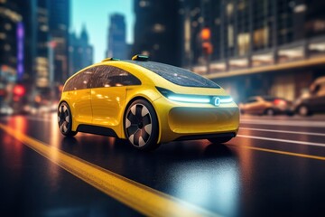 Yellow futuristic electric car 3d illustration. Yellow Electric Vehicle. Electric Vehicle. Futuristic electric car. Electric cars of the future, 3d illustration.	
