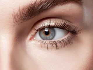 Obraz premium Captivating Close-Up of Subtly Curled Natural Lashes on Elegant Female Face