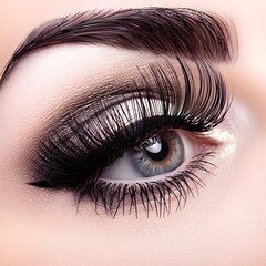 Obraz premium Captivating Evening Makeup with Voluminous Eyelash Extensions on White Background