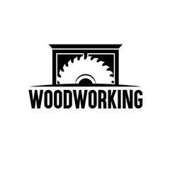 woodworking logo design. circular saw blade and wood cabinet