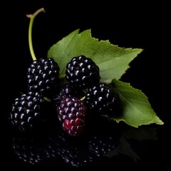 mulberry fruit isolated on a black background