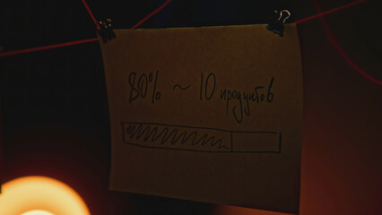 Mysterious notes in night office. Stock footage. Rebus notes are illuminated in night office....