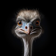 ostrich head isolated on a black background 
