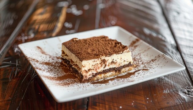 Homemade tiramisu served on plate
