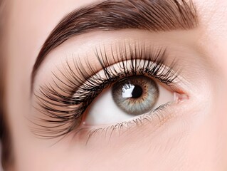 Obraz premium Elegant Eyelash Extensions Accentuate Captivating Gaze in Close-Up Beauty Portrait