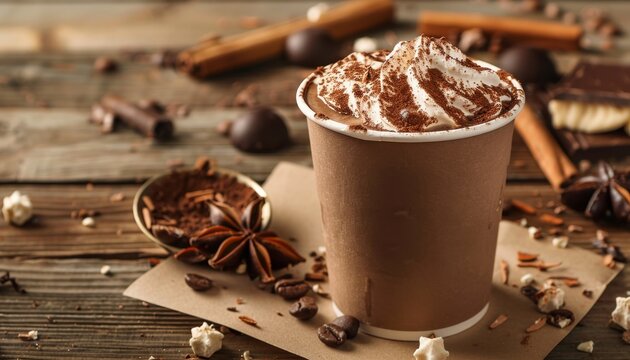 Hot cocoa in a paper cup