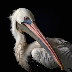 pelican bird isolated on a black background 
