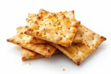 Fototapeta premium Isolated Golden Pita Crackers on White Background