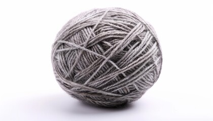 Isolated grey ball of wool yarn on white background