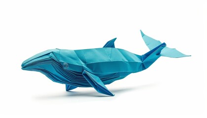 Isolated white background photo of origami blue whale