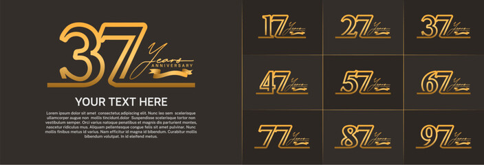 anniversary logotype set vector, golden line color for special day celebration