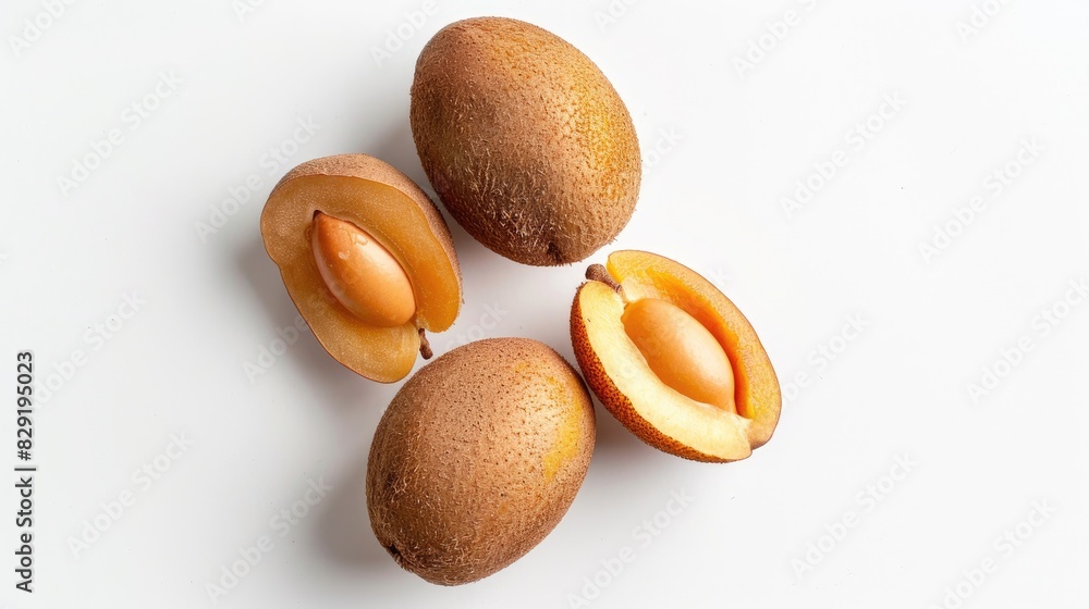 Poster top view of sapodilla on white background with complete depth of field
