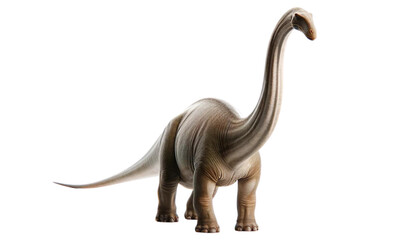 Obraz premium Realistic image of an isolated Brachiosaurus, a large herbivorous dinosaur with a long neck and small head, standing against a plain white background, highlighting its unique features.