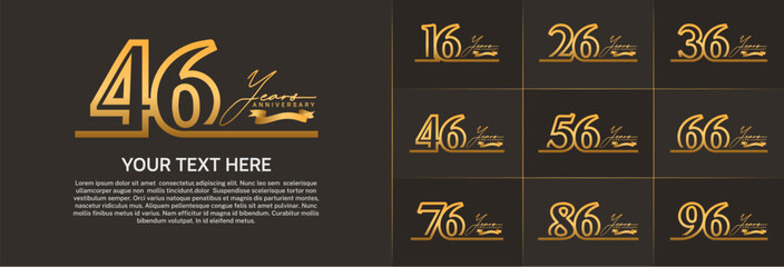 anniversary logotype set vector, golden line color for special day celebration