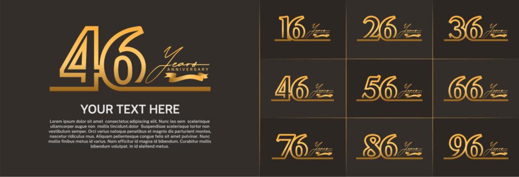 anniversary logotype set vector, golden line color for special day celebration