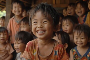 Portrait of a smiling asian little girl in the park.