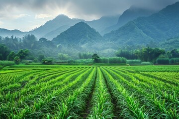 Fototapeta premium Lush sugar plant landscape in Asia