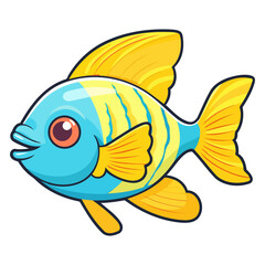  Cartoon sticker of a colorful sea fish, perfect for ocean themed decor.