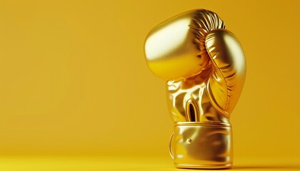 Minimalist 3D rendering of a golden boxing glove on a yellow backdrop