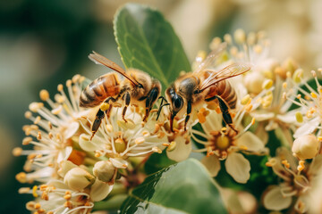 Bees are eating nectar from flowers