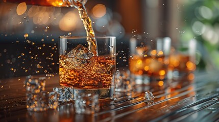 A close up shot of a bartender pouring whiskey. Classic old fashioned cocktail - Powered by Adobe